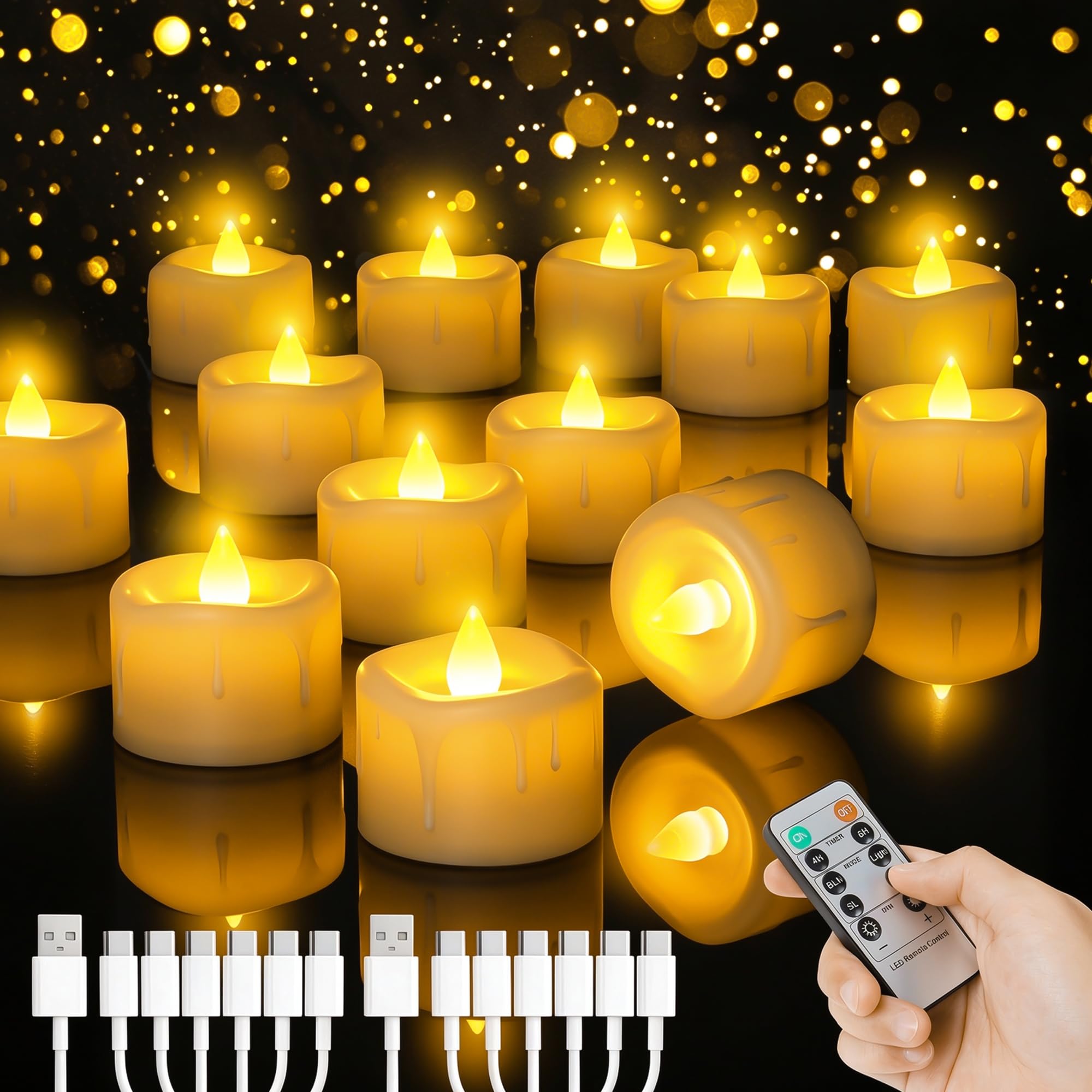 12 Stück LED Teelichter Wiederaufladbare mit Fernbedienung und Timer