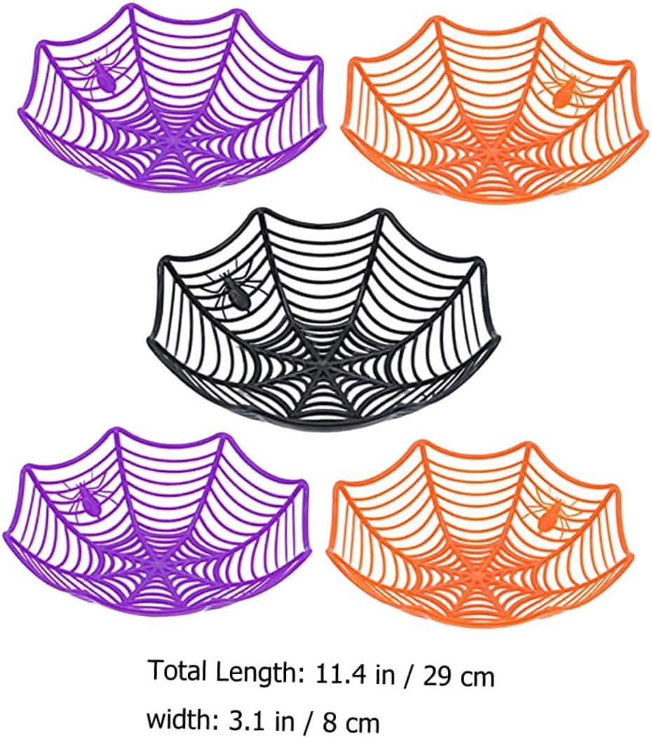 CALLARON Halloween Spider Web Fruit Basket Candy Server, 5pcs Plastic