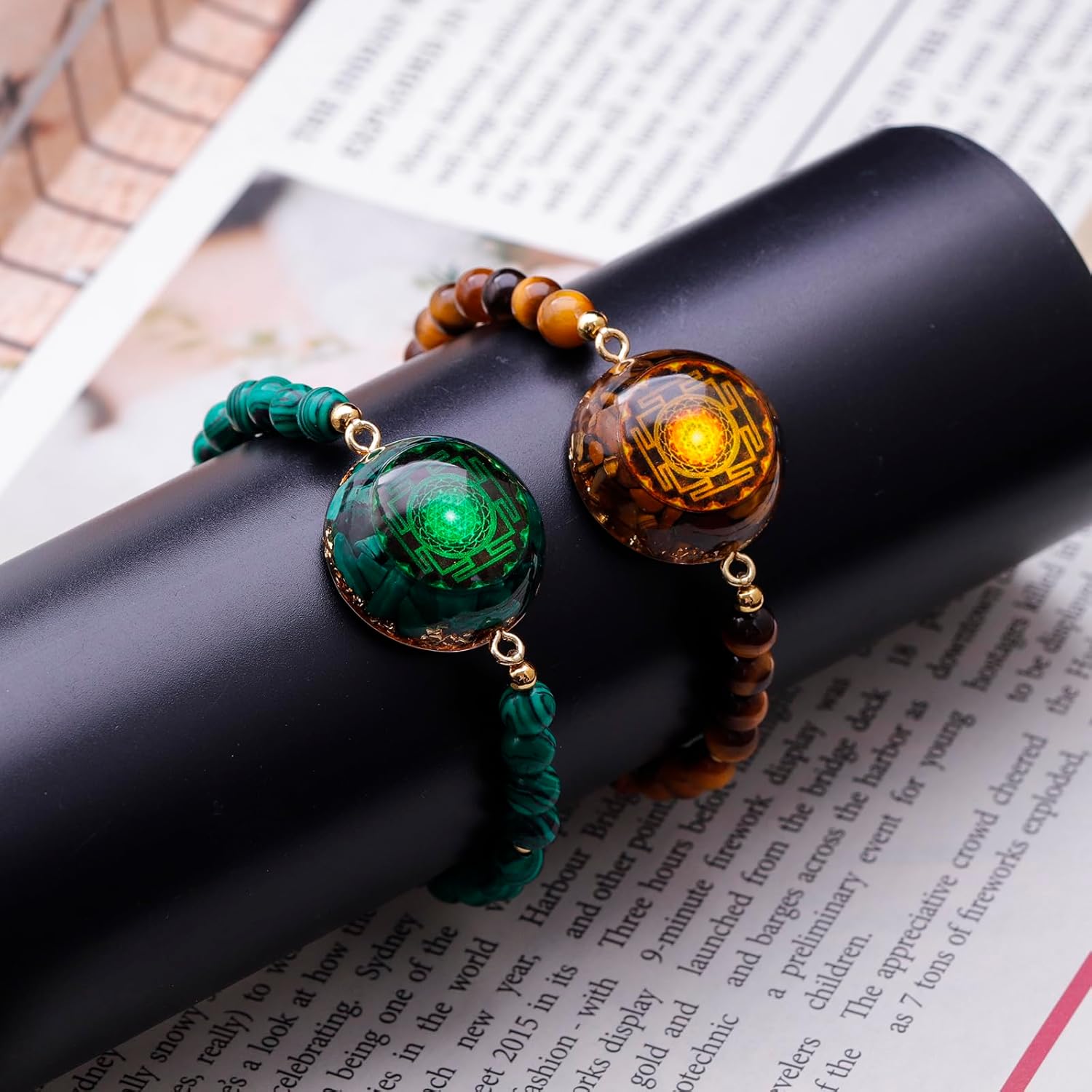 Day Day Up Orgonite Bracelet With Natural Malachite Gemstone & Sri Yantra | Adjustable Healing Quartz Crystal & Chakra Jewelry For Women & Men