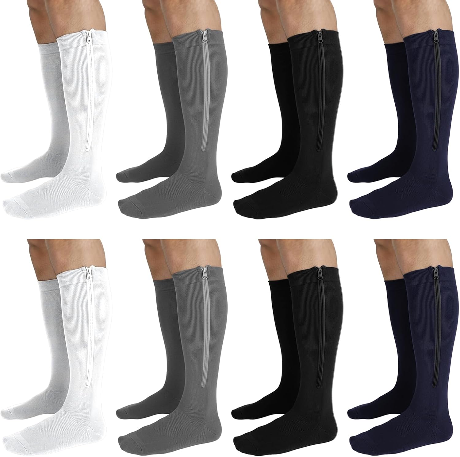 8 Pairs Men Zipper Compression Socks with Zipper 20-30mmhg Colorful Men Women Compression Stockings for Edema Swelling
