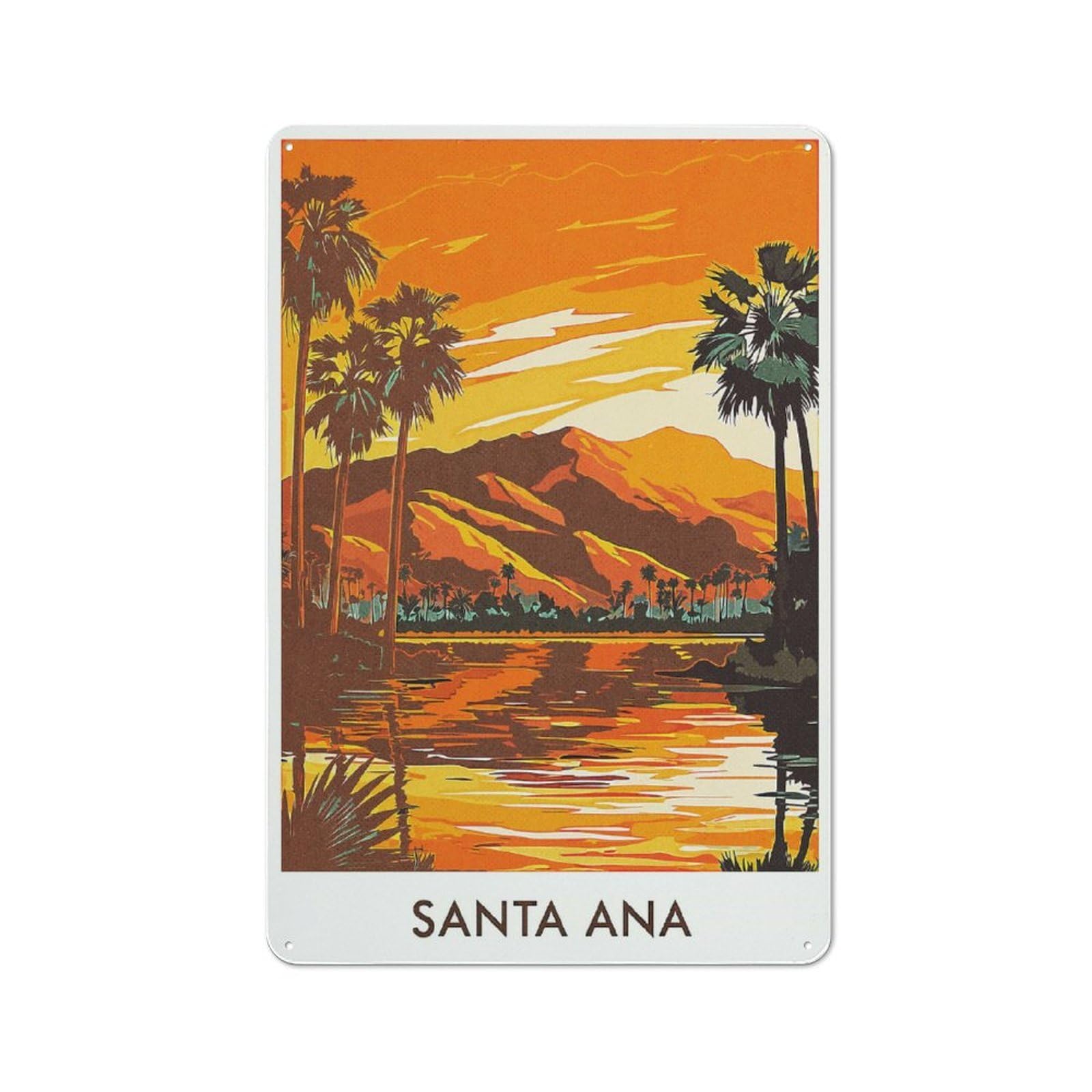 Junmoney Style-21 Tin Wall Plaque 30X20cm With Santa Ana Sunset For Hallway Wall, Suited To Hallway Decor Lovers, For Retro Home Interiors