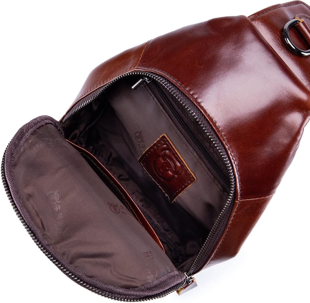 KPYWZER Vintage Leather Sling Bag Backpack for Men Crossbody Shoulder Chest Day Pack Backpacks - Image 4