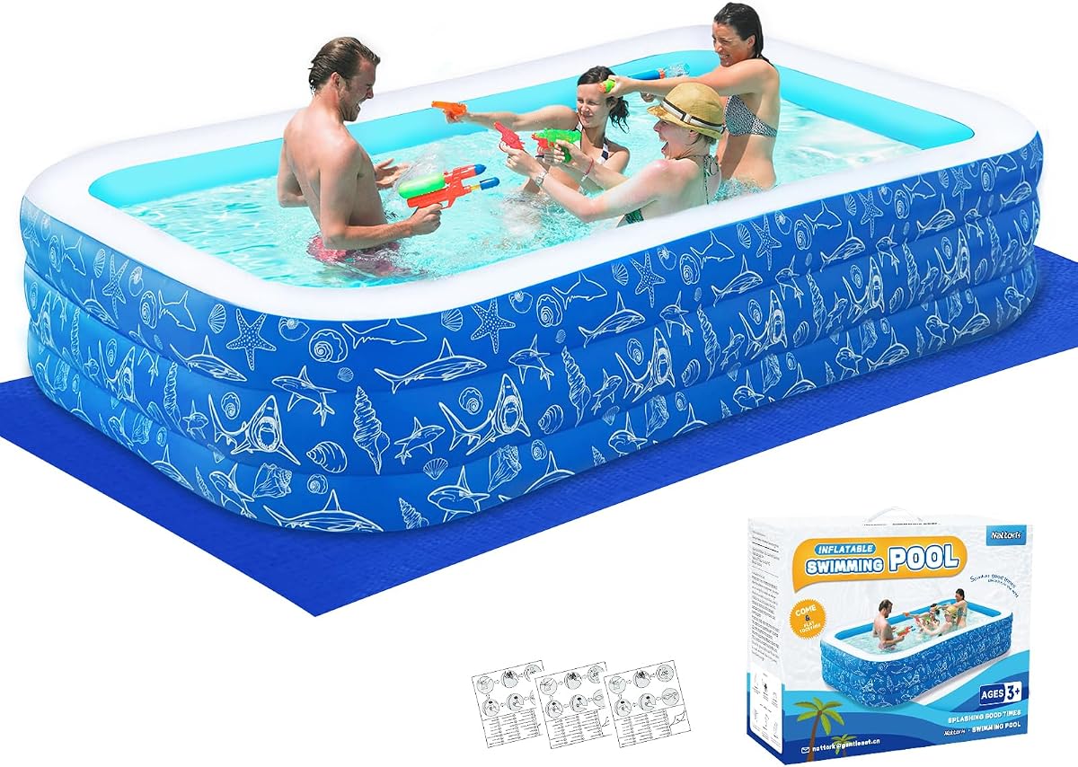 Piscina inflable para niños y adultos: 118 x 68 x 22 pulgadas, piscinas familiares de tamaño completo para niños, espesadas y duraderas, piscina sobre el suelo, césped para patio trasero, fiesta de verano al aire libre e interior