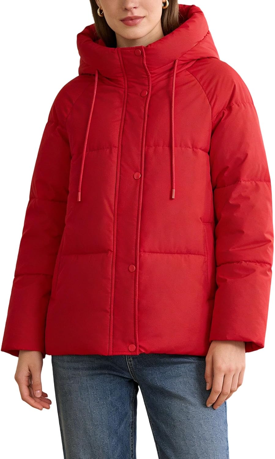 Women's Quilted Puffer Jacket, Warm Winter Coat Insulated Full Zip Parka Down Hooded Jacket Pockets Outerwear Casual
