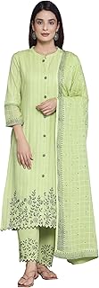 Libas Womens Woven Design Cotton Straight Kurta With Trousers and Dupatta
