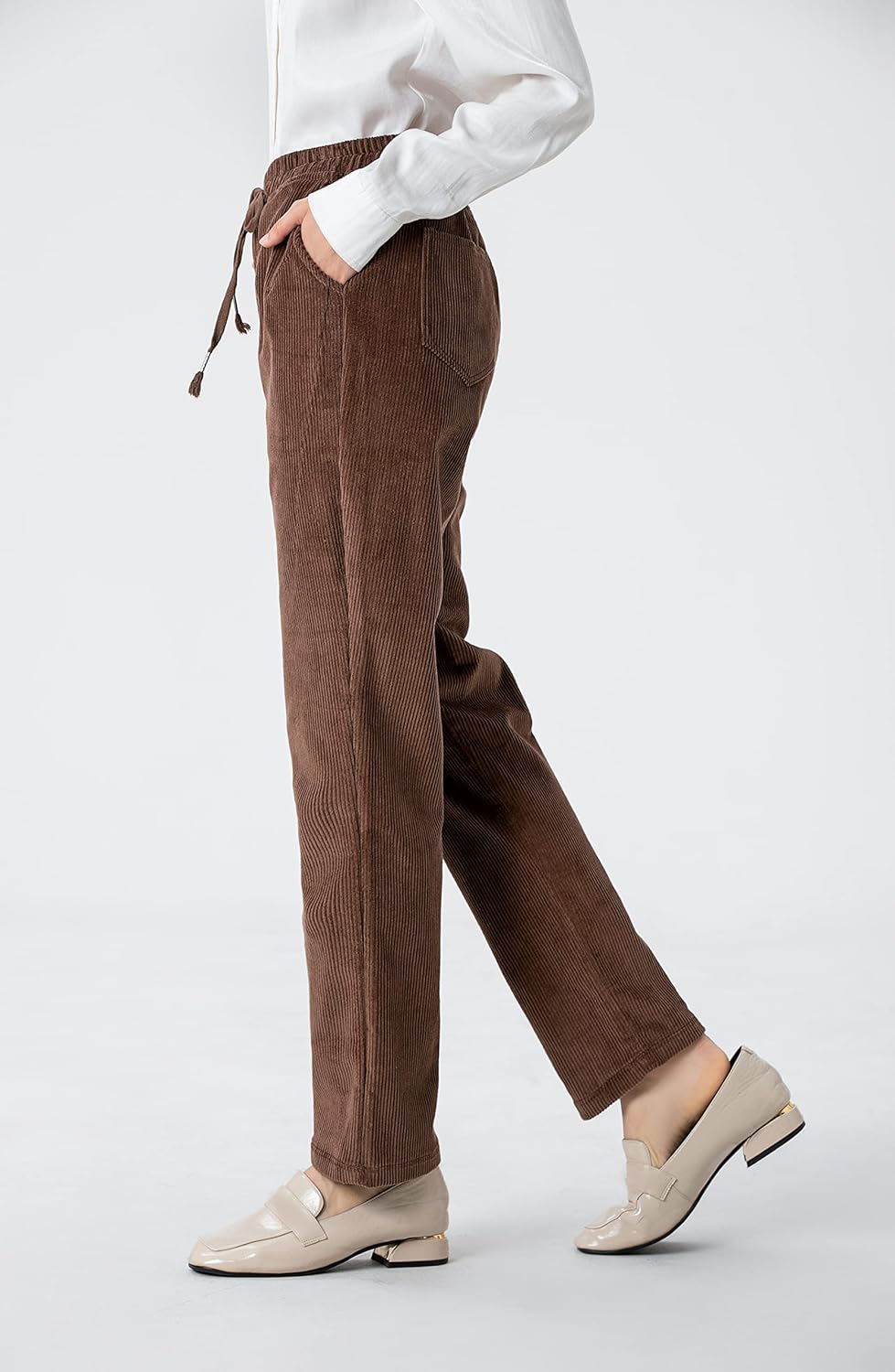 Minibee Women's Casual Corduroy Pants Comfy Pull on Elastic Waist Trousers Drawstring Cotton Pants - Image 2