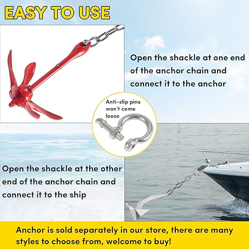 Miniatura 6 de Anchor Chain,316 Stainless Steel Boat Anchor Chain, Anchor Chain for Boats with 2 Pcs Shackles,Marine Grade(3 Size)