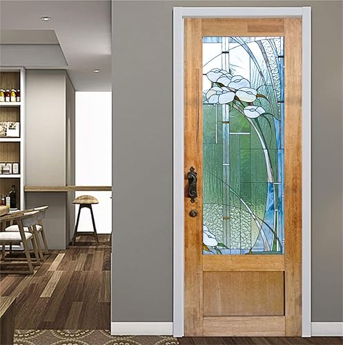 Miniatura 6 de artfanke Adhesivo 3D para puerta de vidrieras 3D, 30.3 x 78.7 pulgadas, papel tapiz autoadhesivo para puerta de madera retro, calcomanía de pared