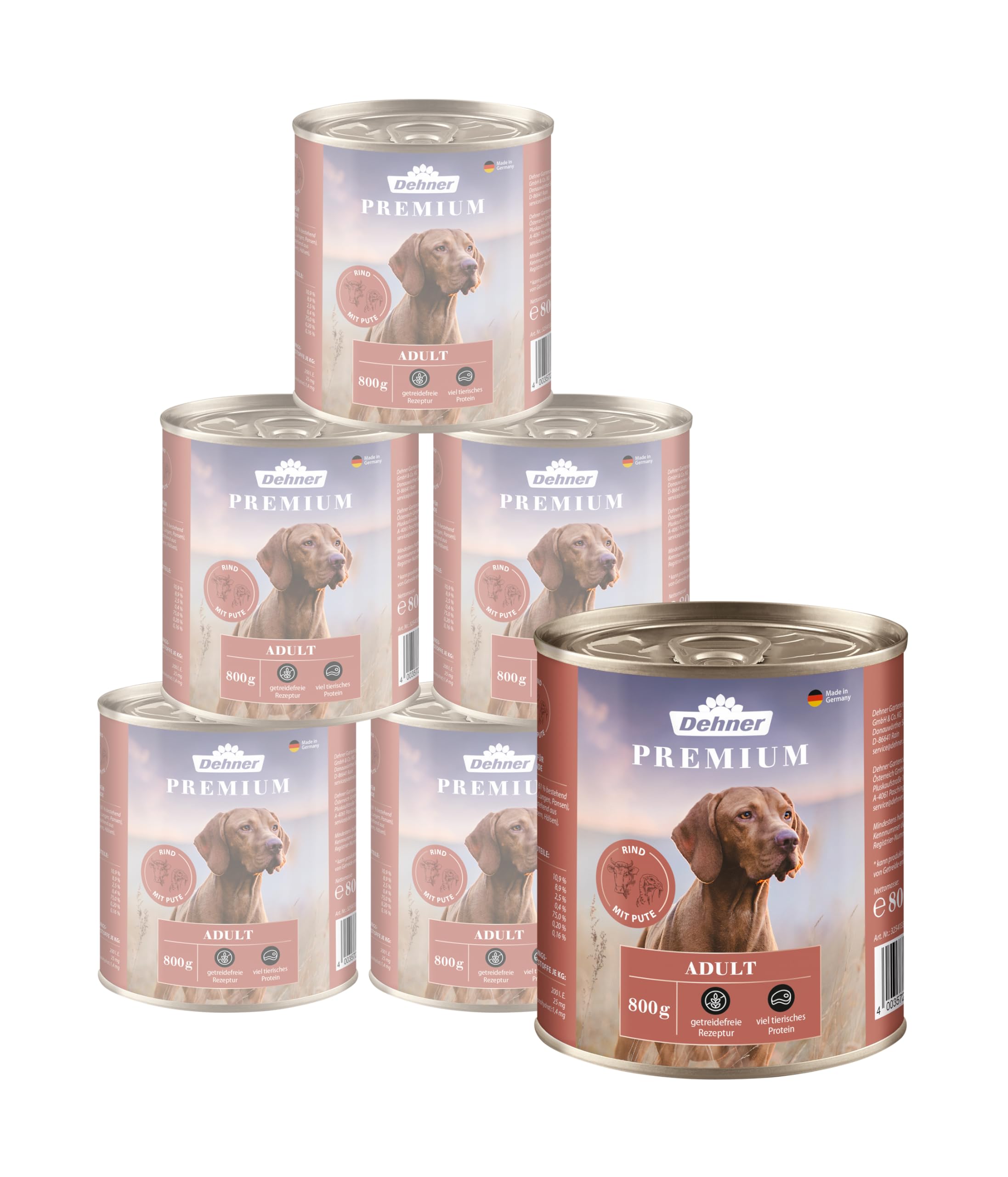 Dehner Premium Nourriture pour Chien Adulte, bœuf et Dinde - 6 x 800g
