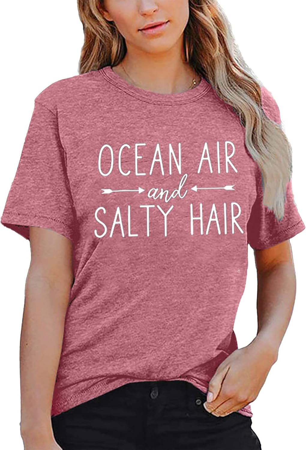 Ocean Air and Salty Hair Womens Graphic T Shirt Causal Short Sleeve Funny Shirt Top Tee Athletic Shirts - Image 2