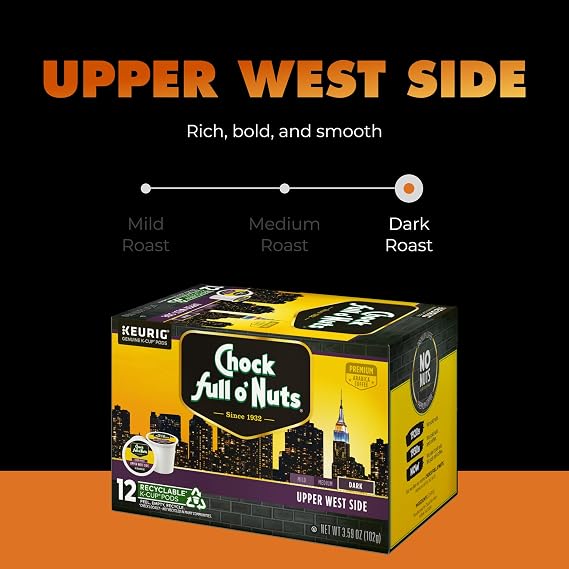 Chock Full o' Nuts Variety Pack Keurig K-Cup Pods for Keurig Brewers Premium Arabica, Mild, Medium and Dark Roast Single Serve 4 Packs of 12 K-Cup Pods
