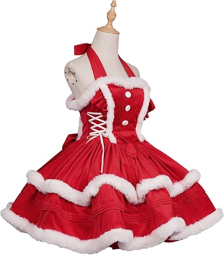 Miniatura 2 de ZZEQYG Vestidos de Navidad para mujer, color sólido, a la moda, cálido, vestido halter con capa