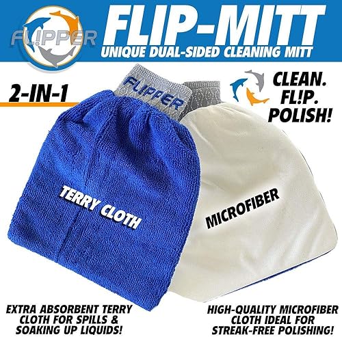 Miniatura 5 de Flipper Cleaner - Limpiador magnético 2 en 1 de vidrio para acuario MAX y FLIP-MITT 2 en 1, paño de rizo de doble cara y guante de limpieza