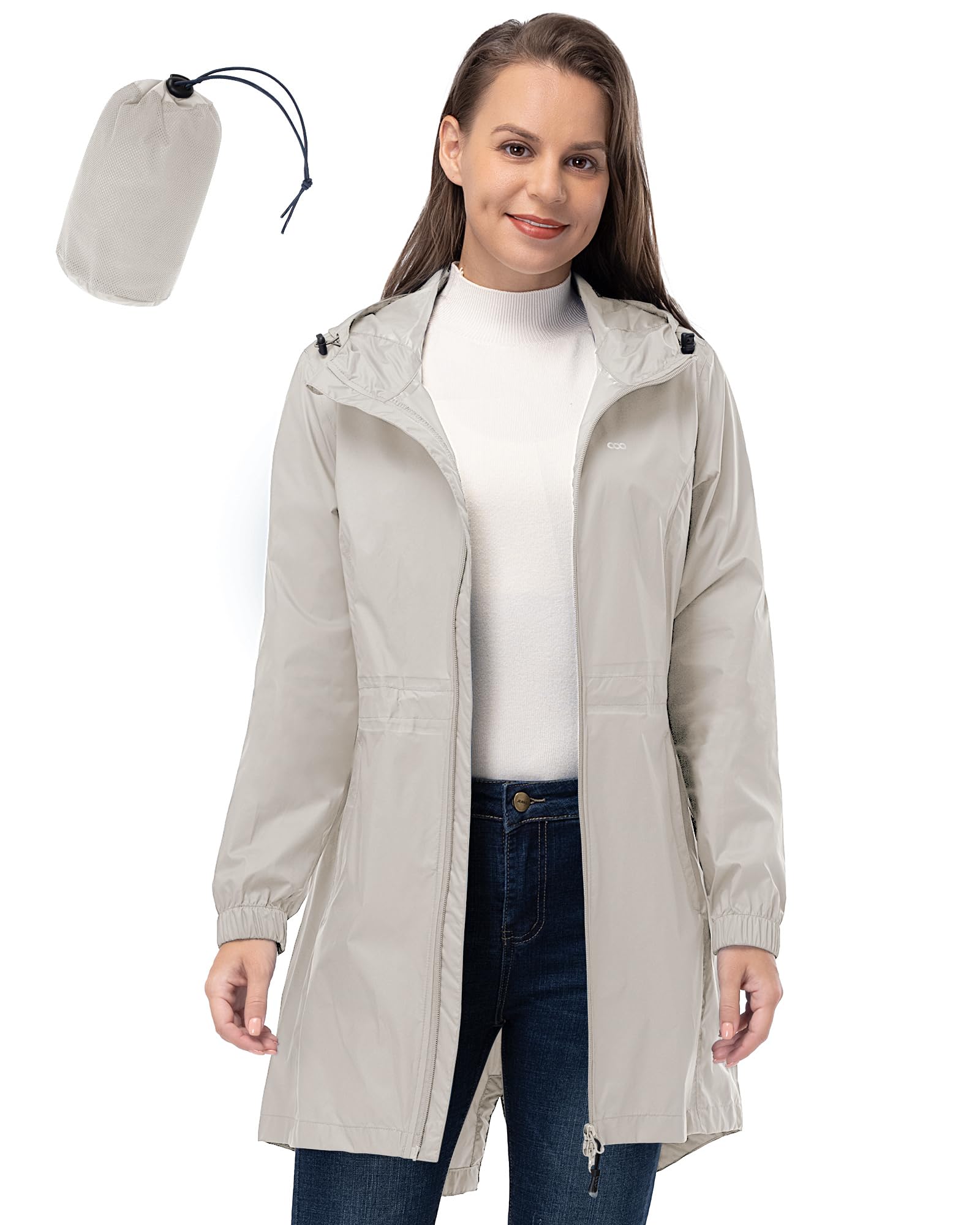 33,000ftWomen's Rain Jacket Lightweight Hooded Long Rain Coat Waterproof Jacket Ladies Packable Functional Jacket Windbreaker Breathable Active Outdoor Coats