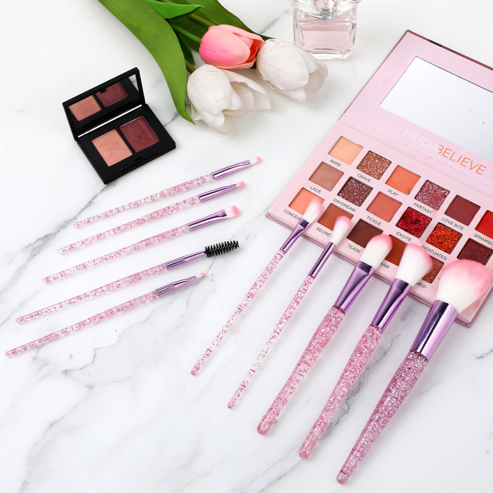 Molain Lot de 10 pinceaux de maquillage en cristal à paillettes pour fond de teint bling bling - Pinceau à poudre irréprochable - Pinceaux anti-cernes pour eye-liner, blush, pinceau de maquillage