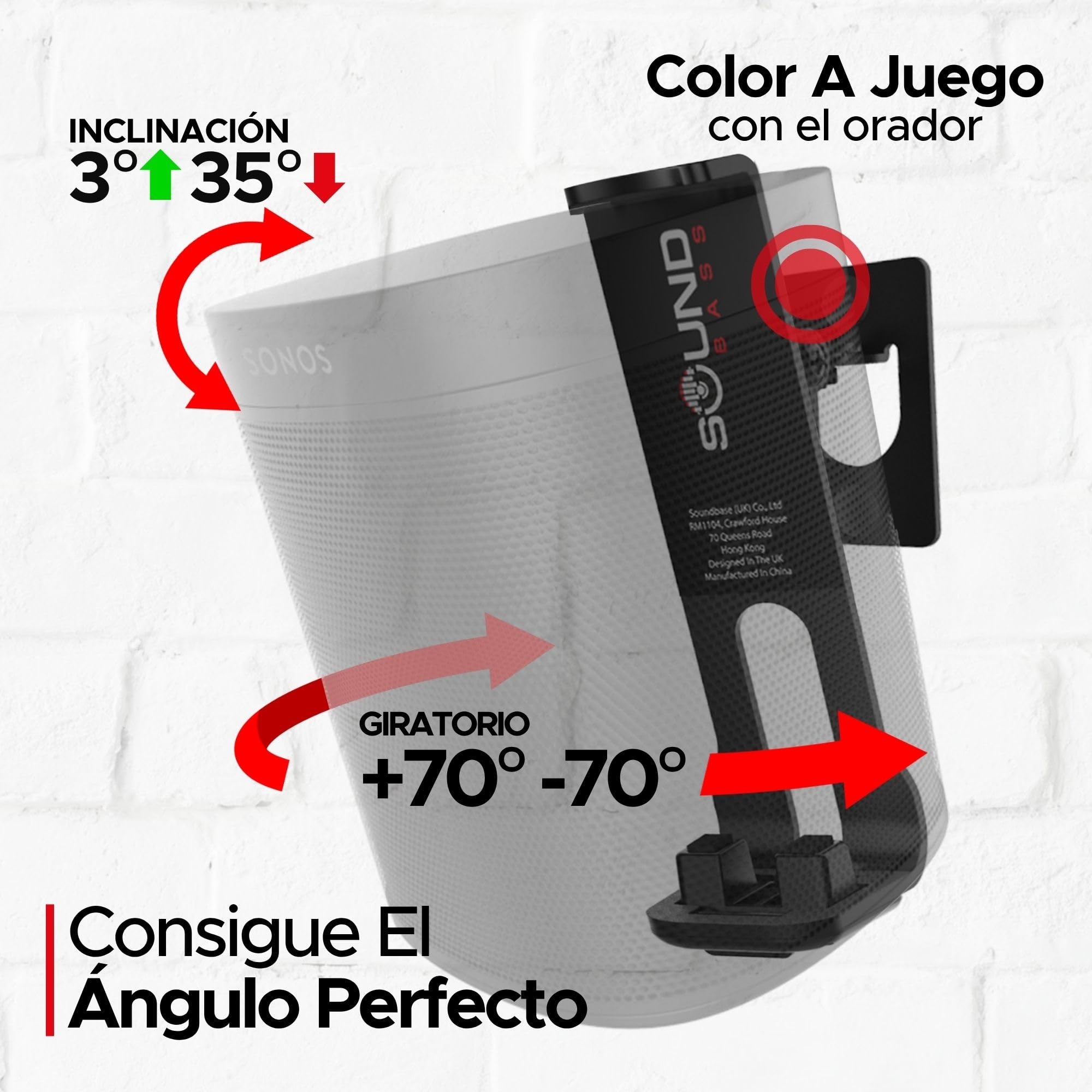Sound bass 2 x Soporte de Montaje en Pared One, One Gen 2, One SL, Play:1 - Pack Doble - Negro - Compatible con Sonos One, One Gen 2, ONESL & Play:1, diseñado en el Reino Unido
