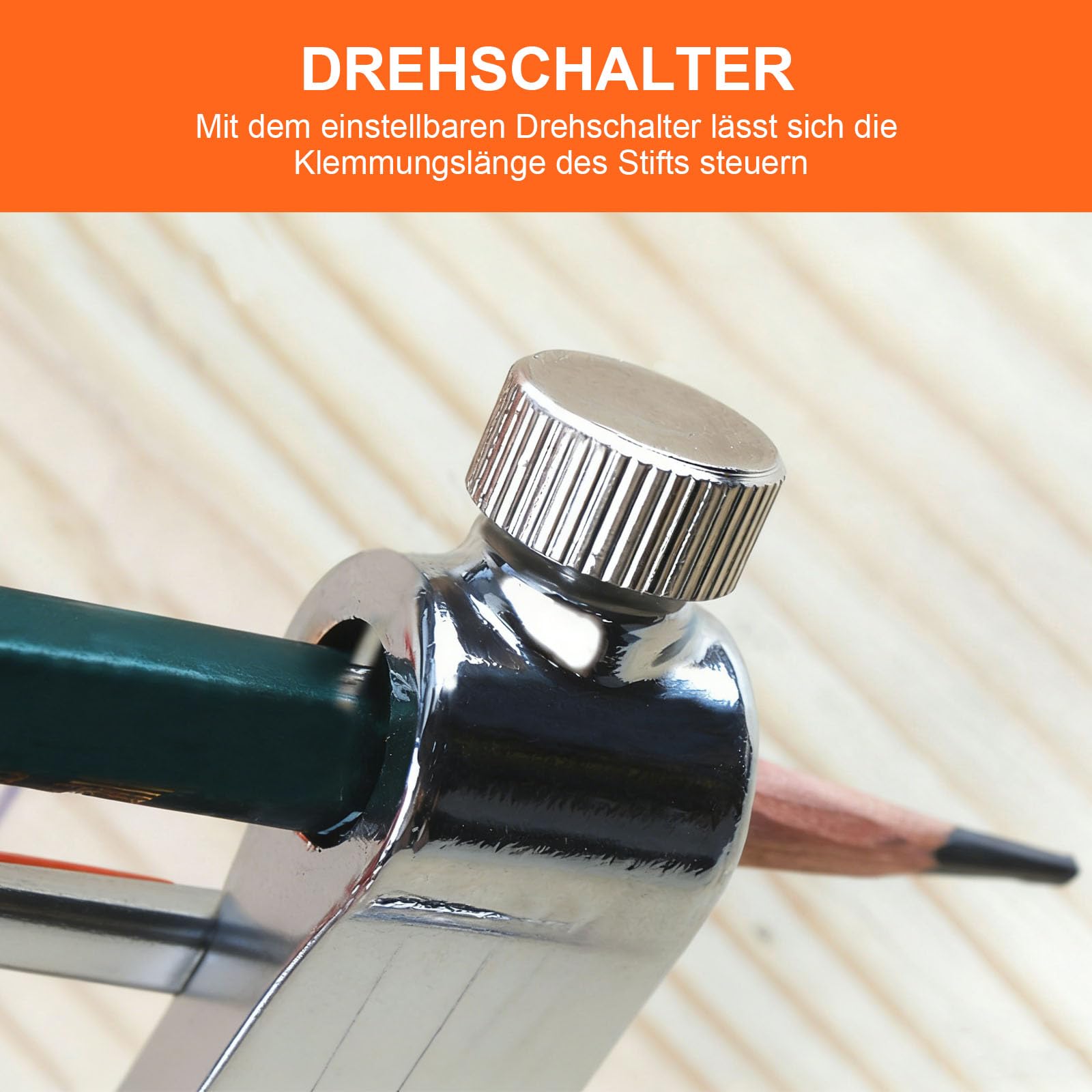 Zirkel, Zirkel mit Stifthalter, Zirkel Groß, Professioneller Tischlerzirkel, Einstellbar, Klarer Strich, für Holzbearbeitung, Geometriezeichnung (Orange)