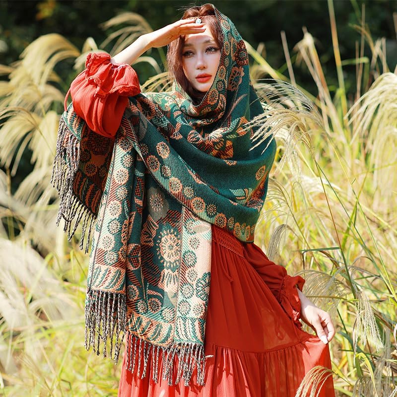 First Choose Women's Blanket Chunky, Pashmina Shawls Wraps Oversized Winter & Fall Warm Scarfs Soft Cashmere Feel for Women (Grass Green) - Image 4