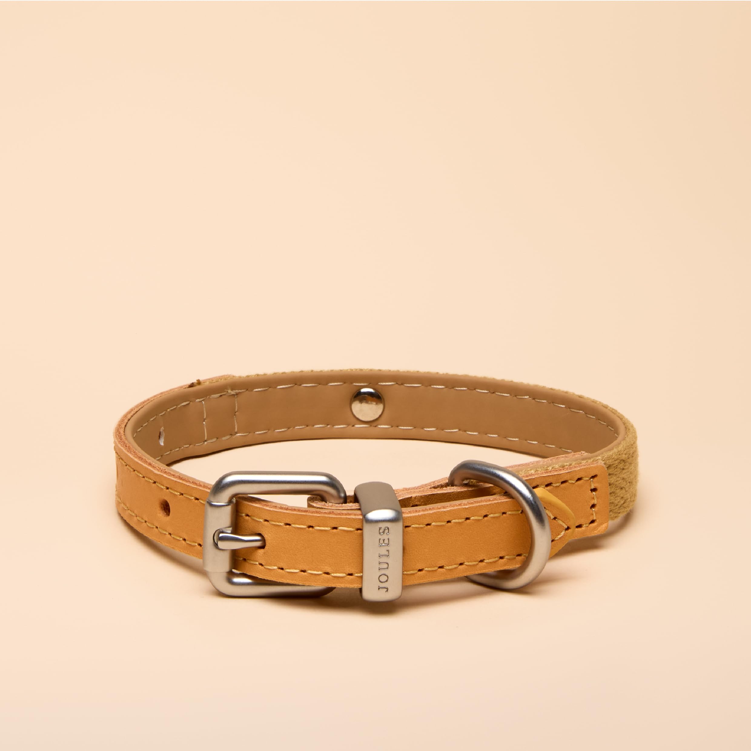 Rosewood x Joules Tan Dog Collar, Small, Durable Leather and Webbing Detail, Stylish Design with Brushed Metal Buckle