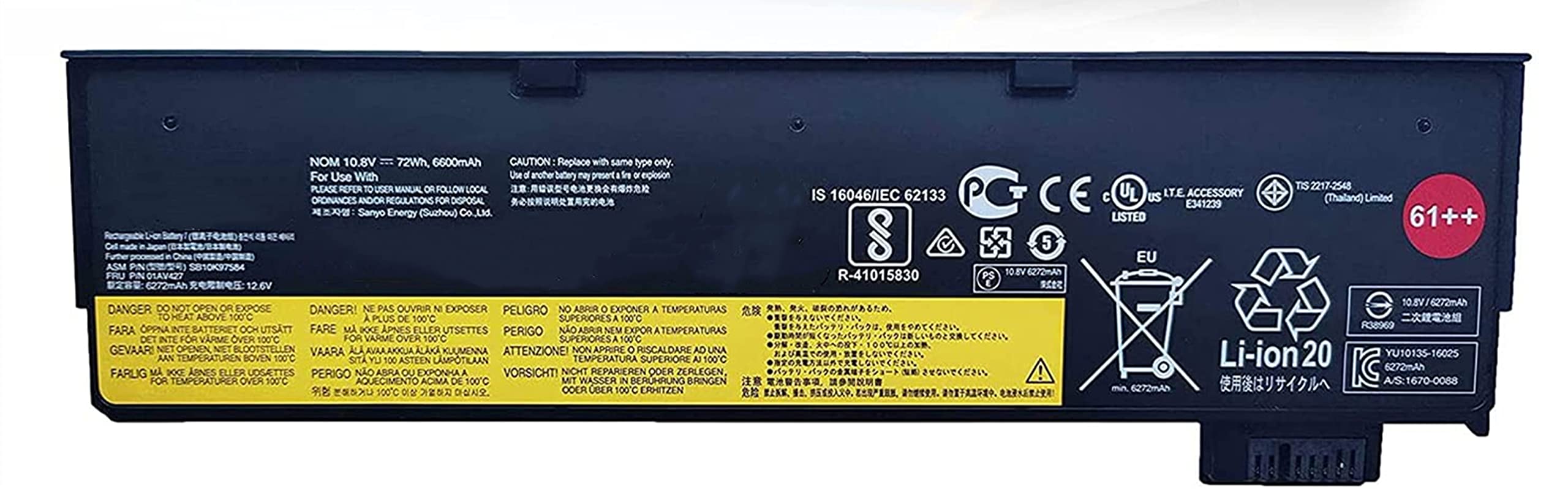 01AV427 Bateria do Lenovo ThinkPad T470 T480 P51S P52S T570 T580 A475 A485 TP25 Series 61++ 01AV428 01AV492 4X50M08812 SB10K97584 10K977 585 10,8 V 72 Wh 6600 mAh