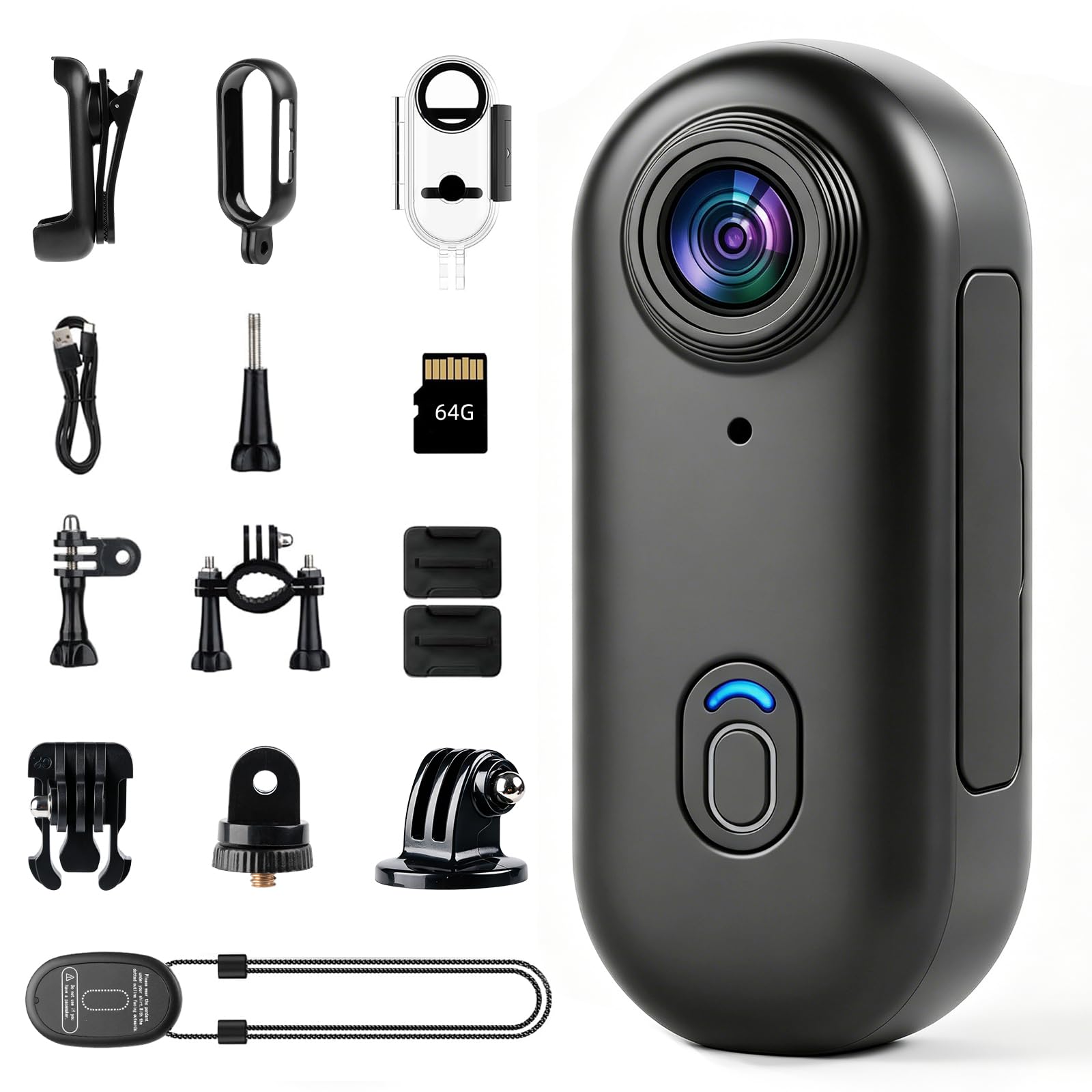 Mini Action Camera -64G Motorcycle Camera with Cycling Stand&amp;360° Back Clip