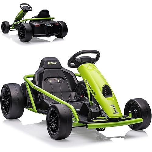 24V Electric Go Kart for Kids 8-12 Years, 300W*2 Powerful Motors, 9Ah Large Battery, 8MPH High Speed Drifting with Slow Start, Music, Horn, High/Low Speed, Outdoor Ride On Toy for Teens, Green