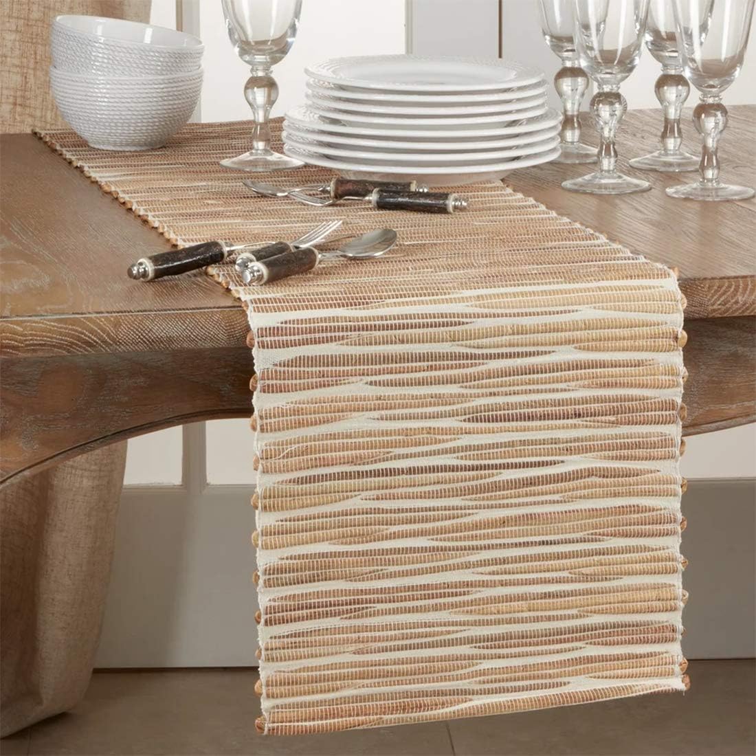 Fennco Styles Woven Chic Texture Water Hyacinth Table Runner 14 x 54 Inch - Natural Table Cover for Home Décor, Dining Table, Banquets, Holiday and Special Events