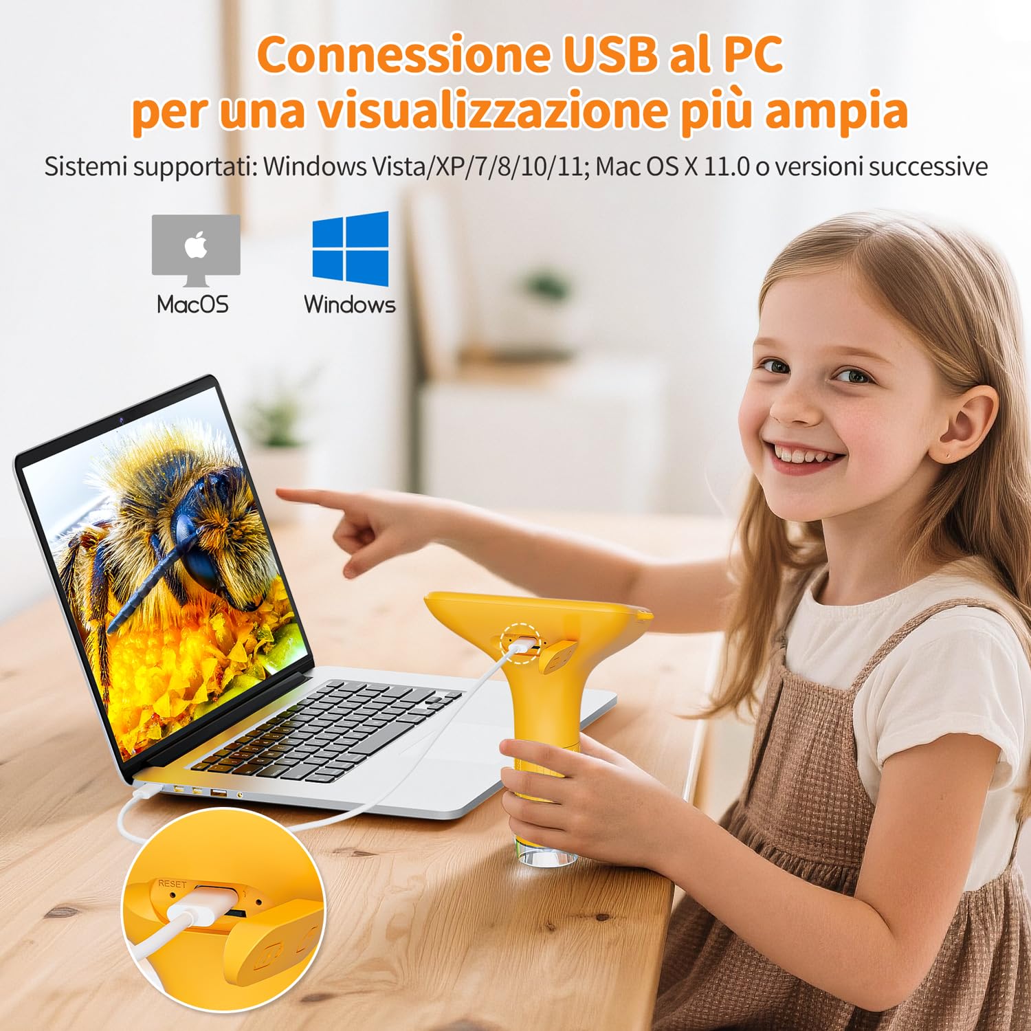 SKYBASIC Microscopio Digitale per Bambini, 1000x Zoom, Schermo 3,0 Pollici, Regalo per Bambini 6-12 Anni (Giallo)
