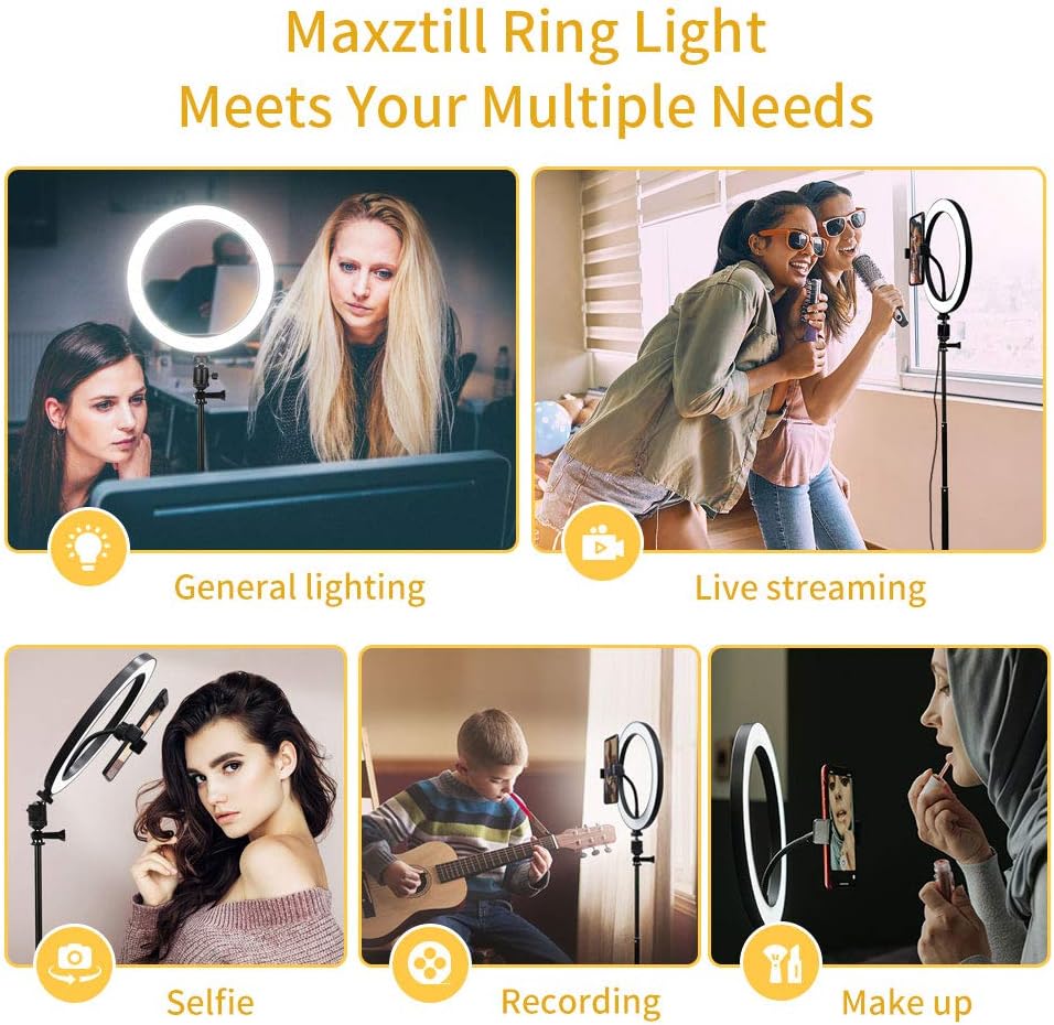 Ring Light 10.2" with 62'' Upgraded Tripod Stand/ Phone Holder/ Remote Control, Maxztill Dimmable Halo Light for Live Stream/ YouTube Video/ Selfie Photography/ Makeup, Compatible with iPhone/ Android