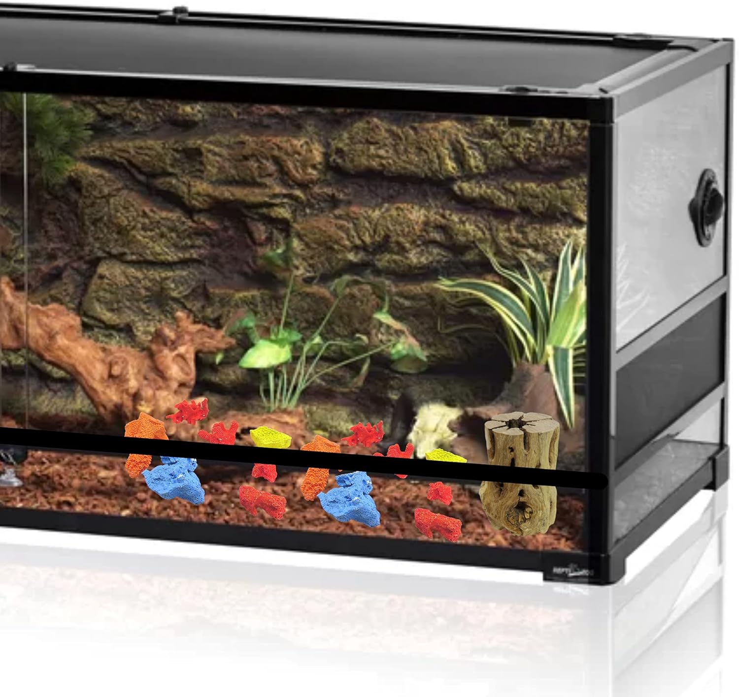 Needzo DIY Hermit Crab Habitat Starter Kit with Calci Food Blocks, Choya Wood, Coral Pieces, Large Coconut Hut, Crossing Bridge, Thermometer, Food & Treat Pouch, All in One Pet Supplies, 10 Items