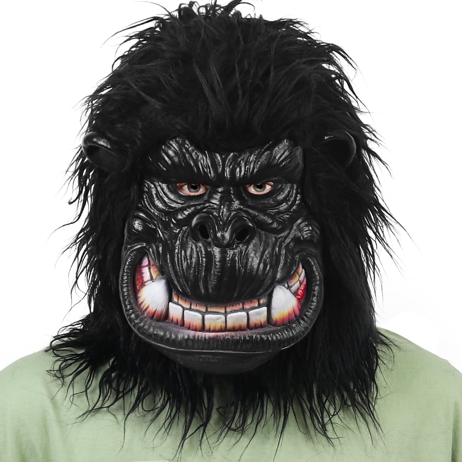 CrDoJuHalloween Monkey Head Mask Chimpanzee Mask Black with Fur Latex Full Head Mask for Carnival Costume Party Prop
