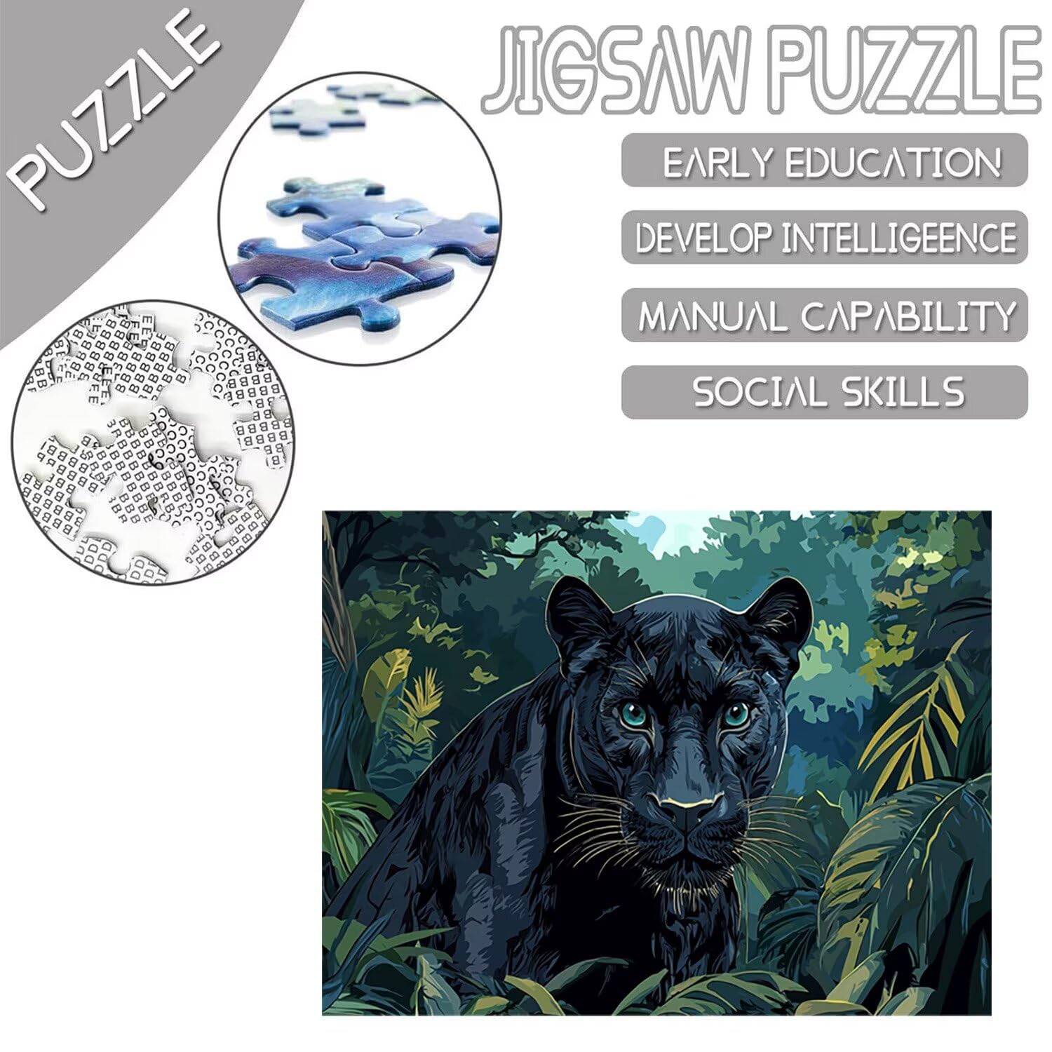 Puzzle 87x57cm, 1500 Pezzi di Puzzle per Adulti, Regalo di Anniversario, Regalo di Natale, Decorazione Della Casa, Prevenzione Della Degenerazione Cerebrale Negli Anziani (Pantera Nera) w-275