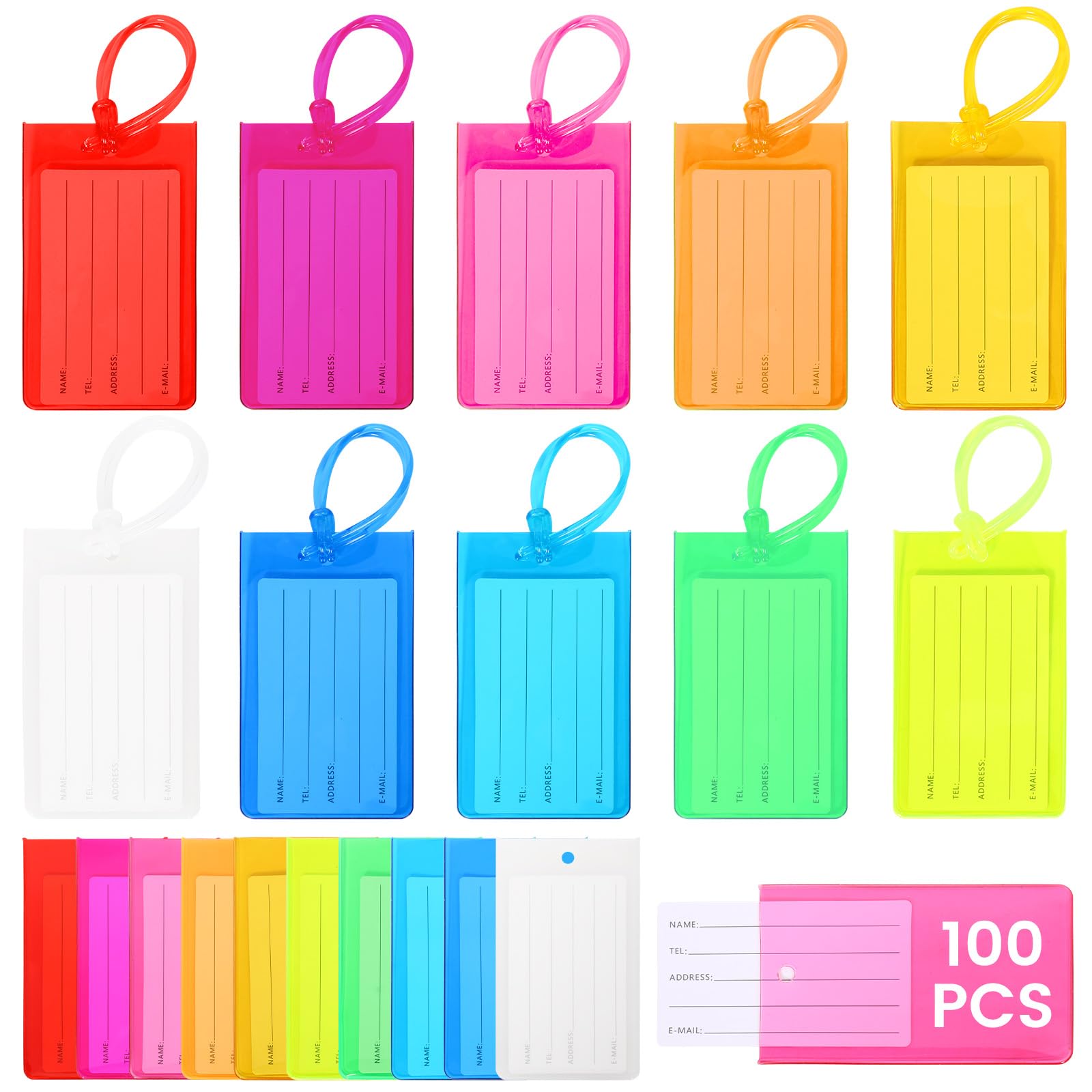 PVC Kofferanhänger, wasserdicht und flexibel, Gepäckanhänger für Reisen, Koffer, Rucksack und Reisetasche, mehrfarbiges Set(Farbe,100pcs)