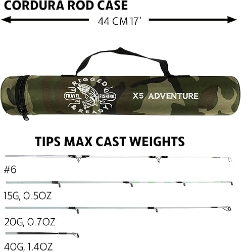 Miniatura 7 de Rigged & Ready X Series Cañas de pescar de viaje. 6 cañas de pesca de viaje súper compactas, multifuncionales, portátiles, giros, lubina, carpa,