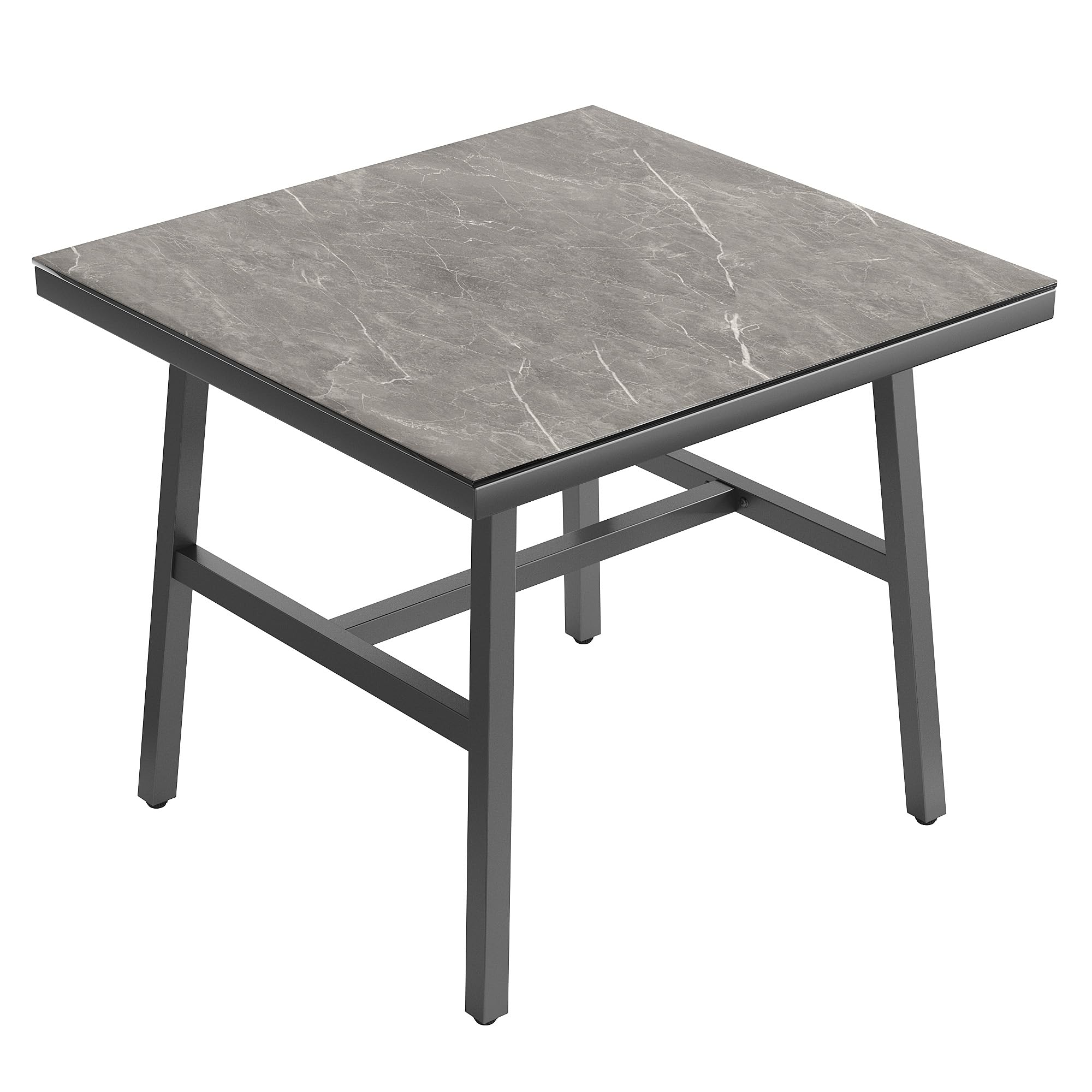 Mrwoo Juego de Muebles de Jardín de Cuerda, Sofá Esquinero Exterior con Hierro Galvanizado, Mesa con Cristal Templado, Patas Ajustables, Cojines de Asiento y Respaldo Incluidos, Gris