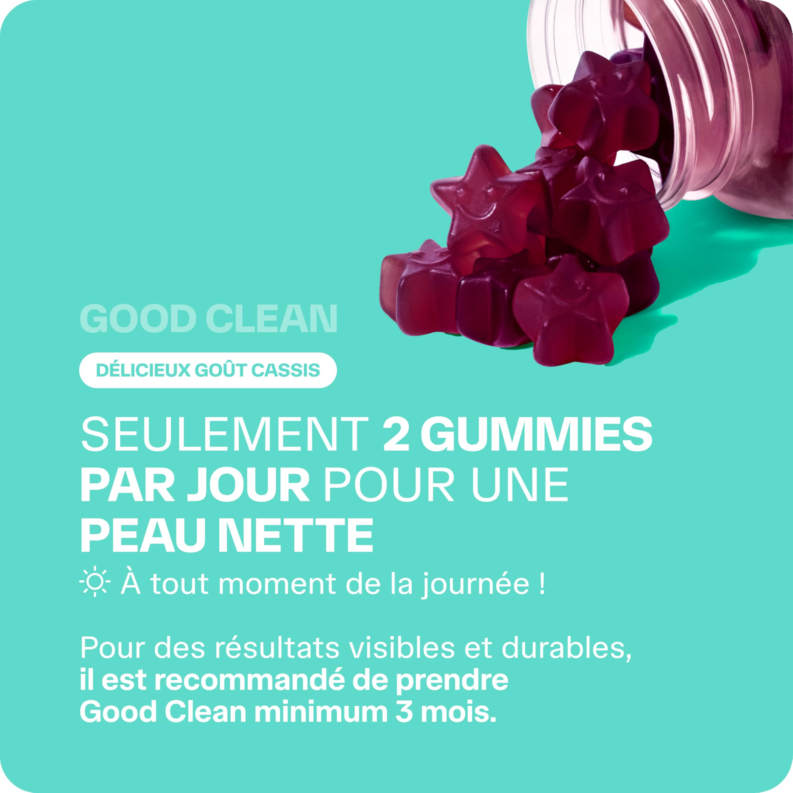 Lashilé Beauty - Gummies Peau - Peau Nette & Anti-Imperfections - Régule le Sébum & Purifie - Good Clean Vitamines - Complément Alimentaire Anti-Acné -Bardane Ortie Zinc - Cure 1 Mois 60 Gummies