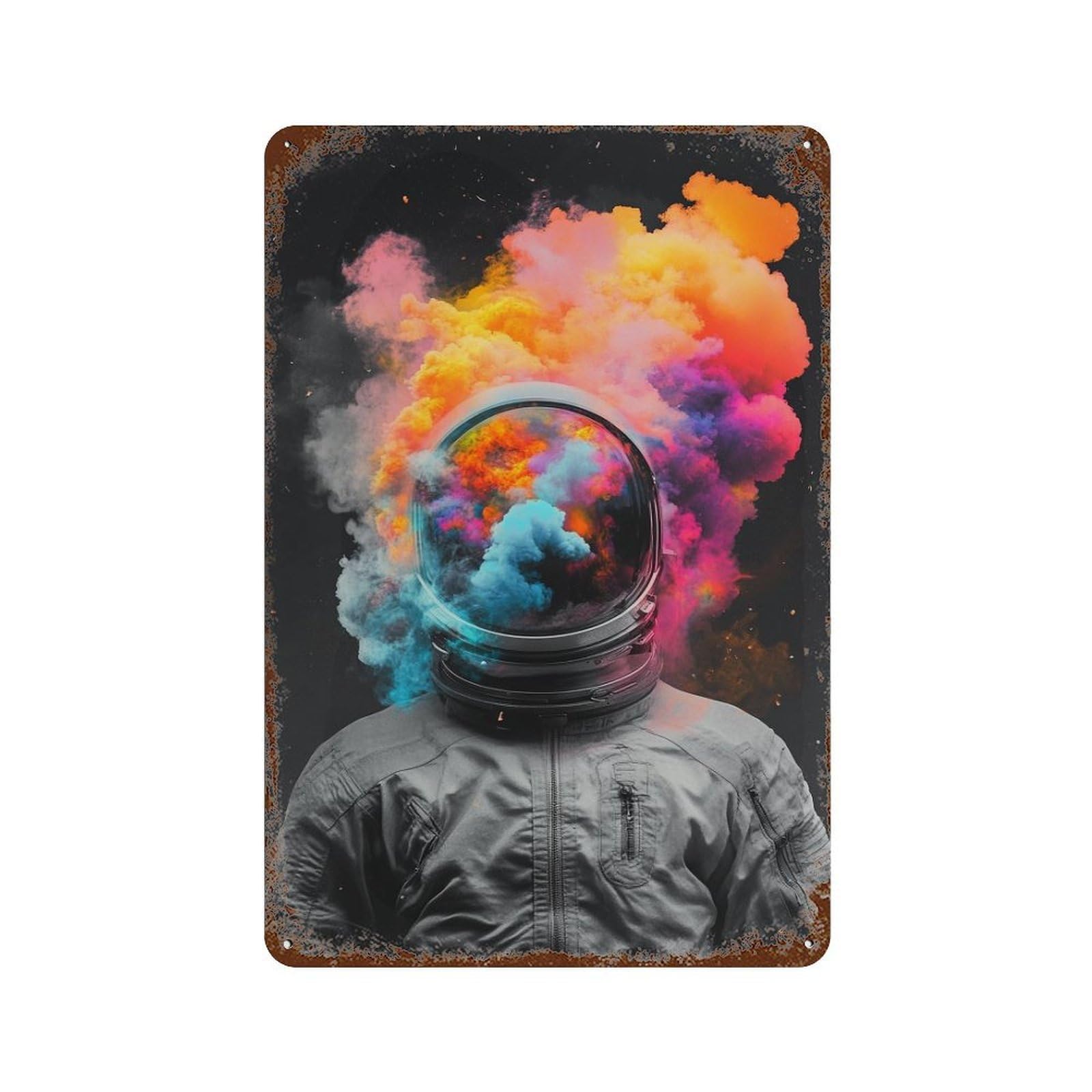 Colorful Astronaut Helmet Vintage Metal Tin Sign 11.8"x7.9", Farmhouse Wall Decor for Garage, Bar And Workshop Decor