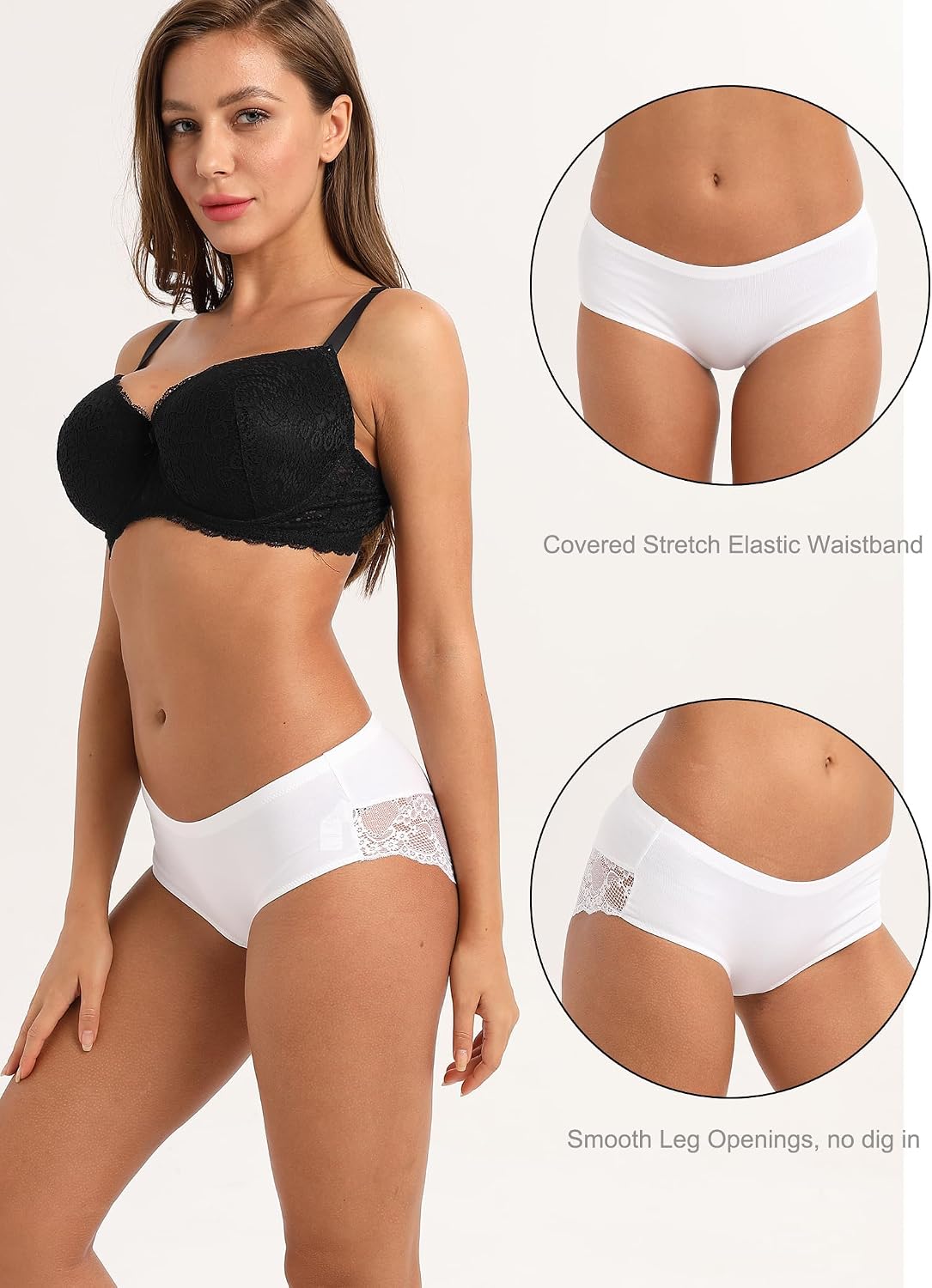 Women's Cotton Lace Panties Mid Rise Full Coverage Brief Undies Underwear 4 Pack