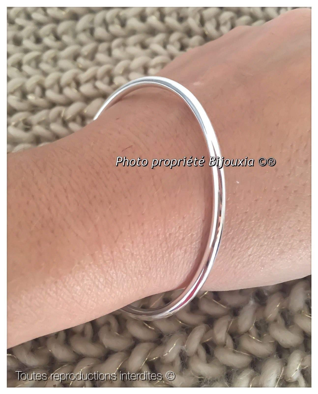 Bracciale diametro 6,6 cm a cerchio pieno in argento massiccio 925 rodiato, Taglia unica, Argento sterling