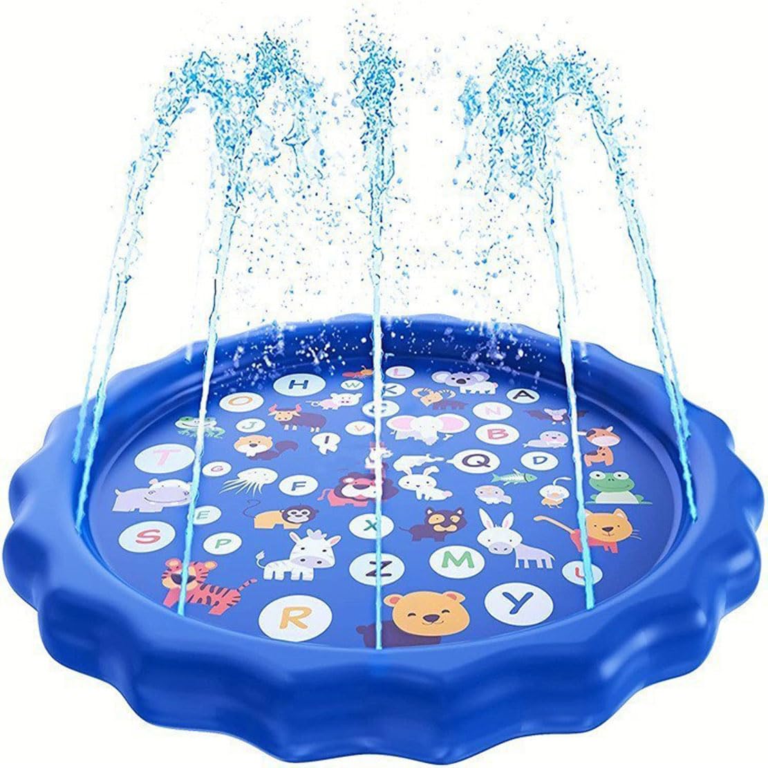 Splash Pad for Kids and Dogs, Kids Splash Pad Sprinkler, Inflatable Sprinkler Play Mat, 170cm, Outdoor Summer Backyard Wading Pool with Spray, Foldable Outdoor Water Toy (Blue words)