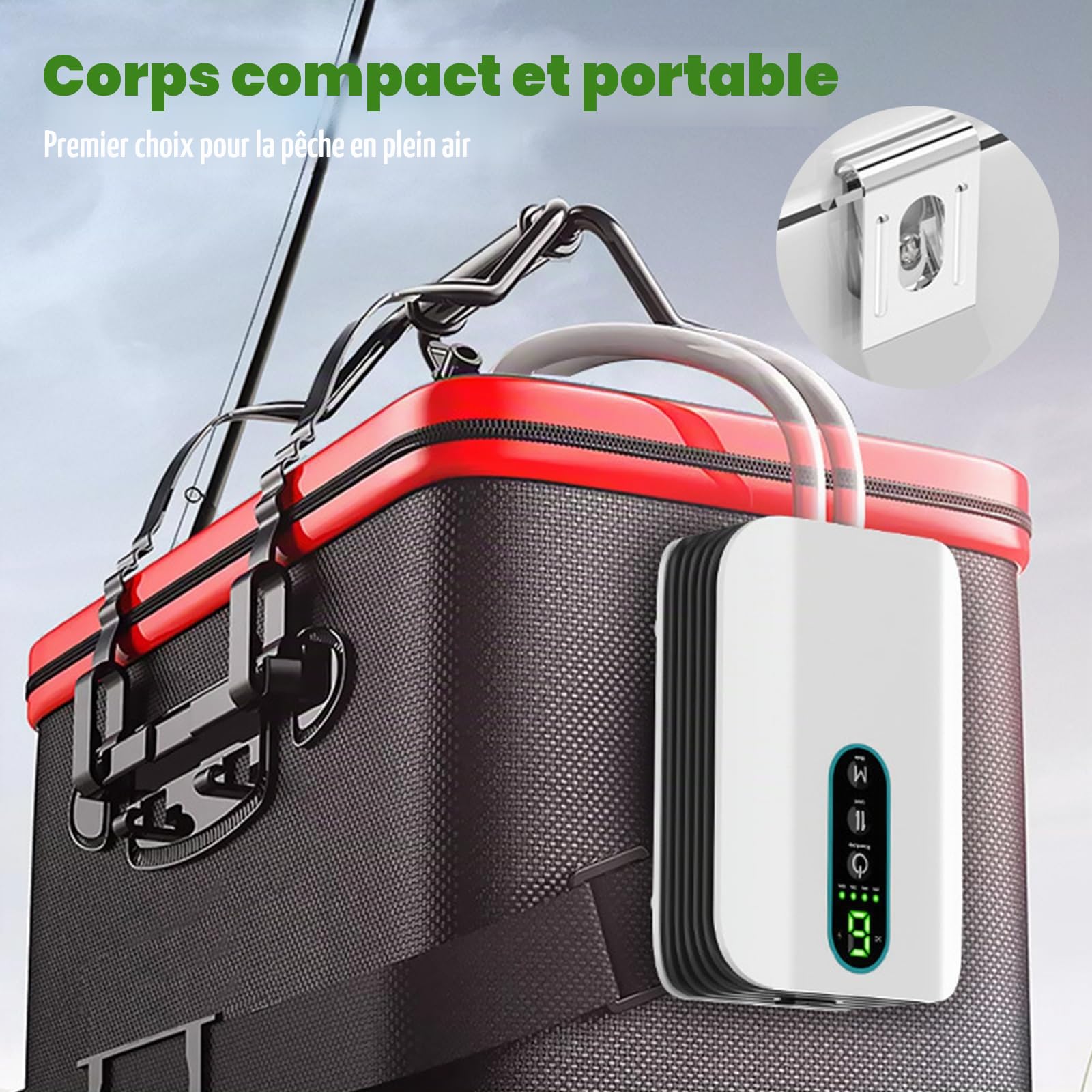 2600mAH Pompe a Air Aquarium, 10.5 x 7.5 x 4cm Bulleur Peche Vif, Pompe à Air Portable Rechargeable USB, Pompe a Air Silencieuse pour Seau D'appât, Pêche en Plein Air et Les Pannes de Courant