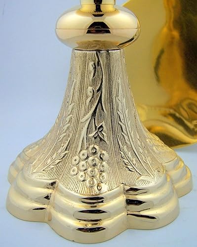 Miniatura 3 de uva y el trigo Iglesia Capilla Oro Gild Sacerdote Cáliz y Paten Pastor regalo 8inch Tall