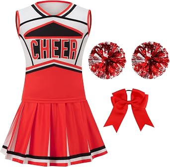 Colorful House Womens Cheerleader Costume Fancy School Uniform Dress+Pom Poms
