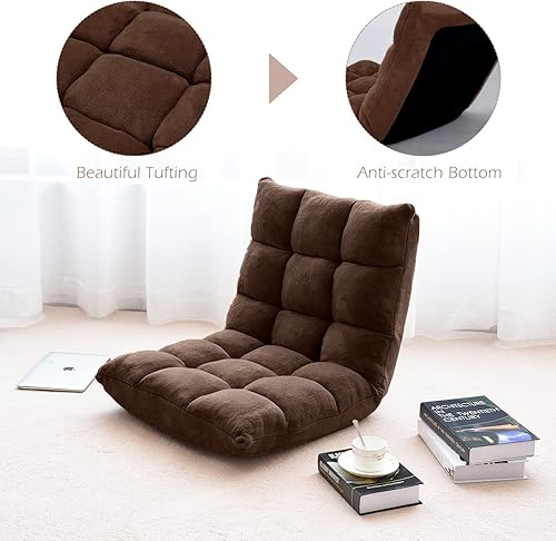 Miniatura 9 de COSTWAY Silla de suelo ajustable, sillas de videojuegos con soporte para la espalda, marco de acero aleado, forro polar coral suave, sofá perezoso