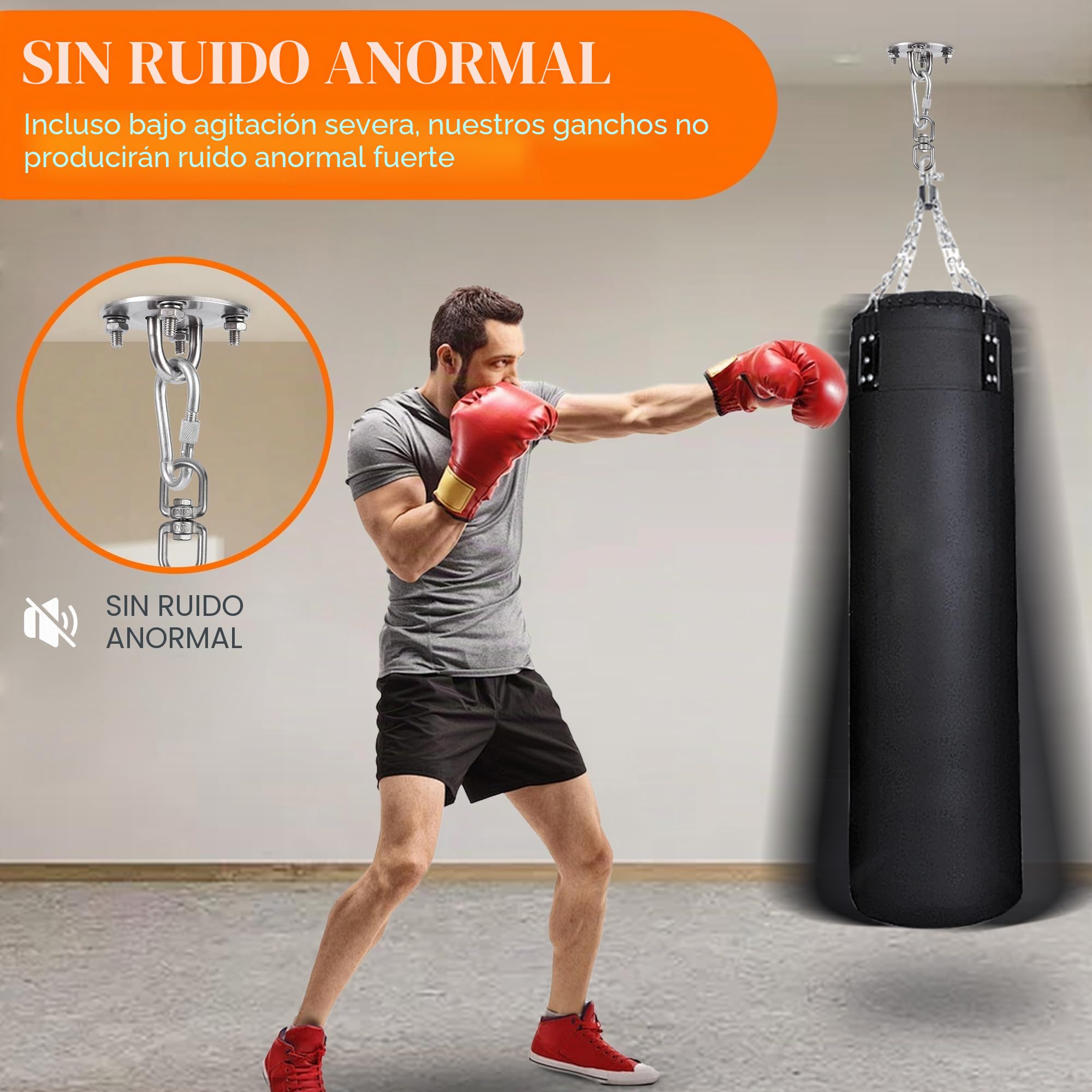 Gancho de Techo, Soporte de Techo para Saco de Boxeo de Acero Inoxidable de hasta 400 kg, Colgante Soporte 360° Rotación con Anillo M8, para Saco de Boxeo, Hamacas, Yoga, Silla Colgante