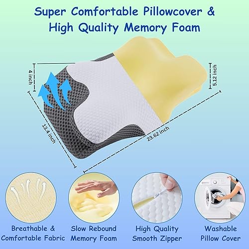 Miniatura 2 de Almohada cervical para el cuello ultra alivio del dolor para dormir de lado, almohadas ergonómicas de espuma viscoelástica para aliviar el dolor de