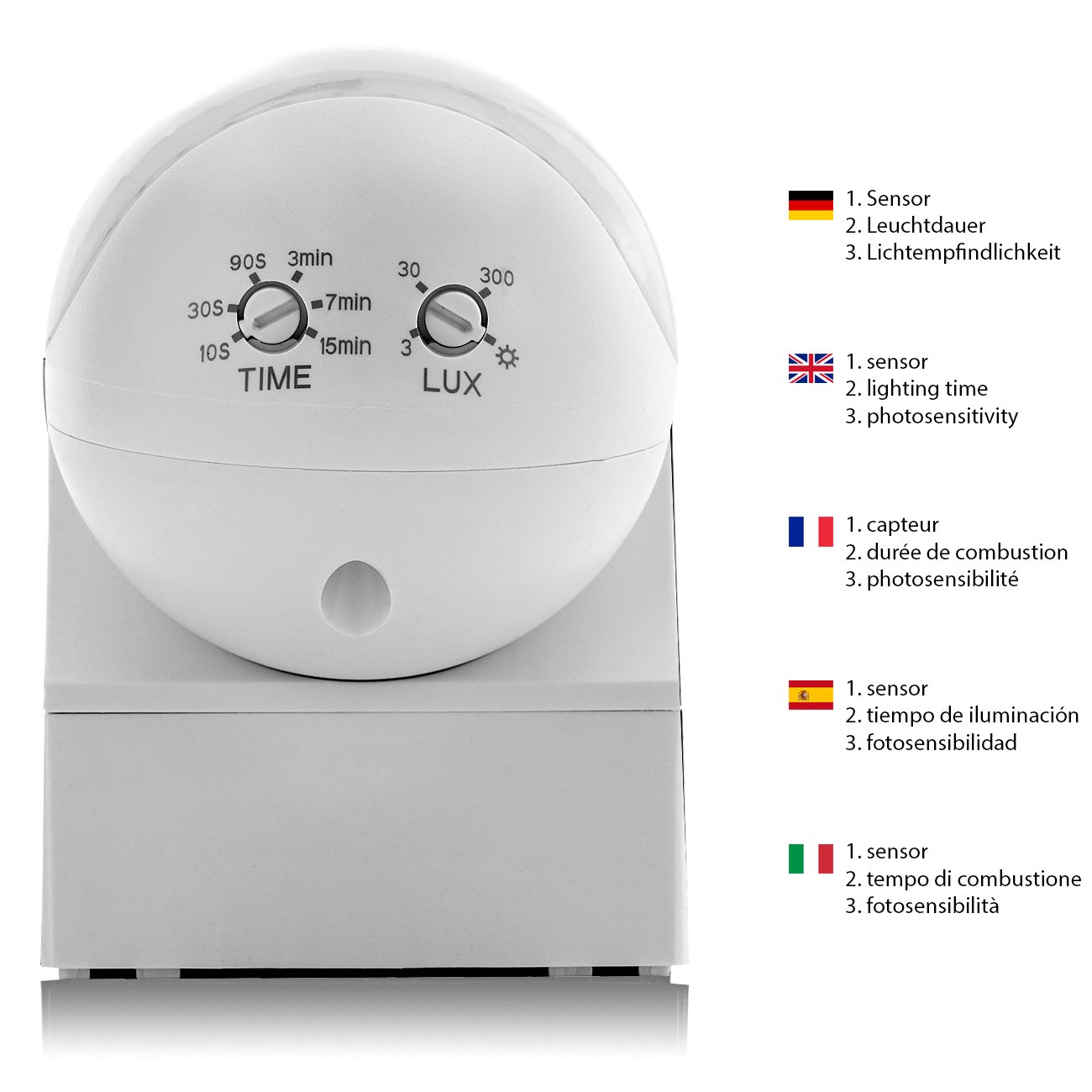 deleyCON 1x Infrarot Bewegungsmelder - für Innen und Außen - Reichweite bis 12m bei 180° - Dreh-/Neigbar - IP44 - Spritzwasserschutz - Weiß