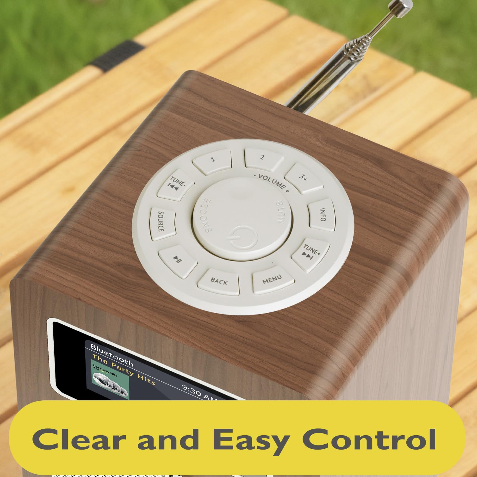 MD4 Radio Dab,Radio Digital Dab Plus,con Altavoz Bluetooth,Radios FM de Cocina de Red y Batería,Pantalla a Color,40 Presintonías,Alarma,Puerto para Auriculares,Caja de Madera-Acabado Nogal