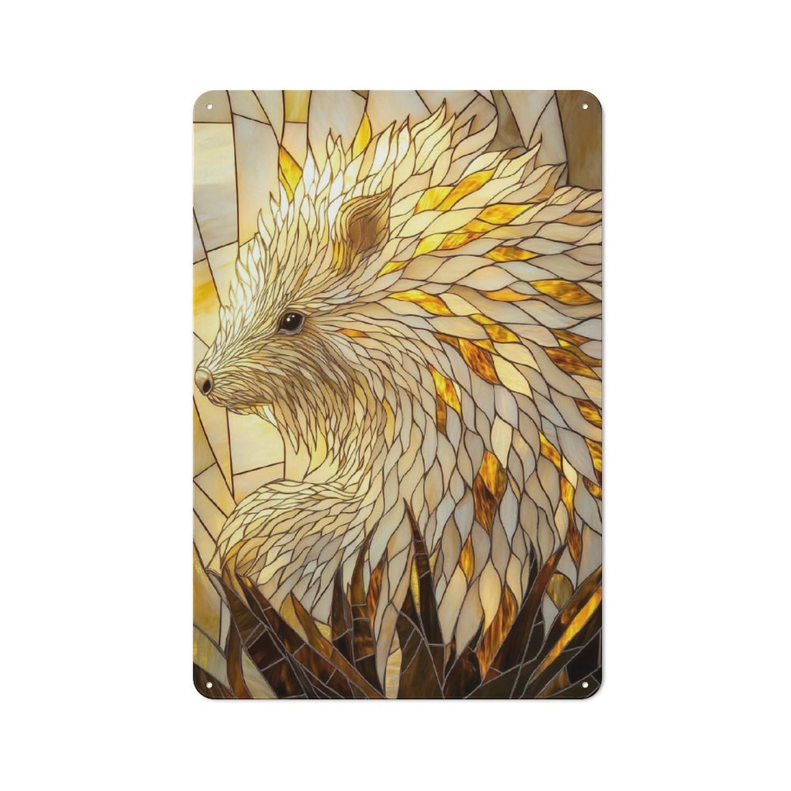 For Café Or Restaurant, Stained Glass Porcupine Retro Metal Sign 30x20cm, Gift for Café Owners And Decorators during The Christmas Season