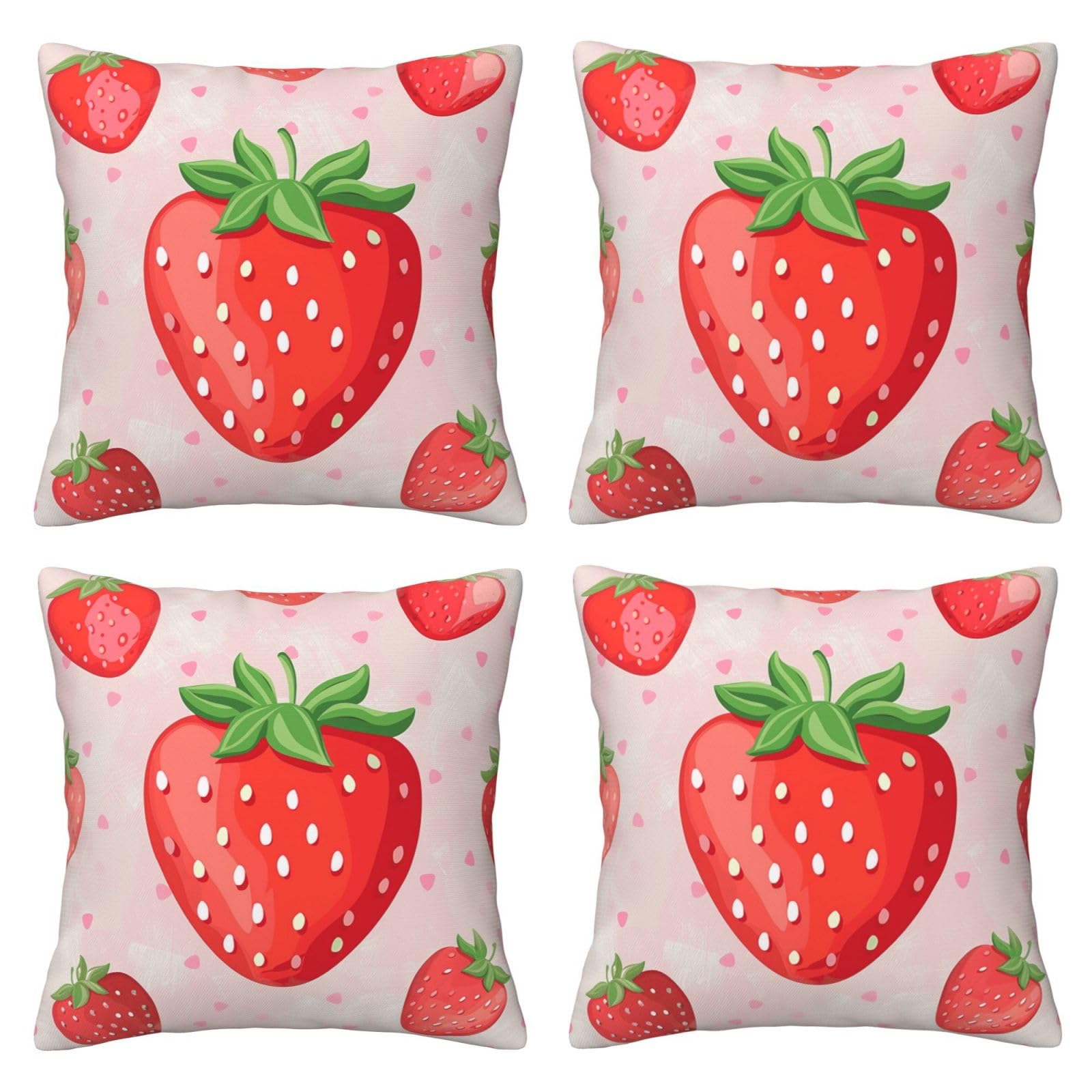 Strawberry Print Throw Pillow Cases 4 Pack Square Pillowcases Super Soft Pillow Protectors With Zipper for Couch Livingroom Sofa Bed Office Car,40x40 CM